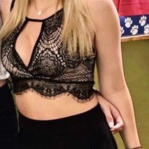 Black lace dainty crop top